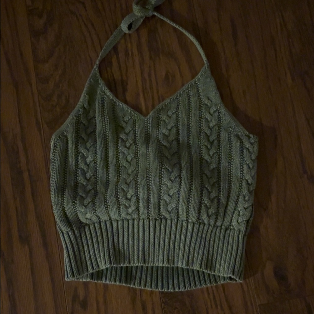 American Eagle Outfitters Olive Knit Crop Top